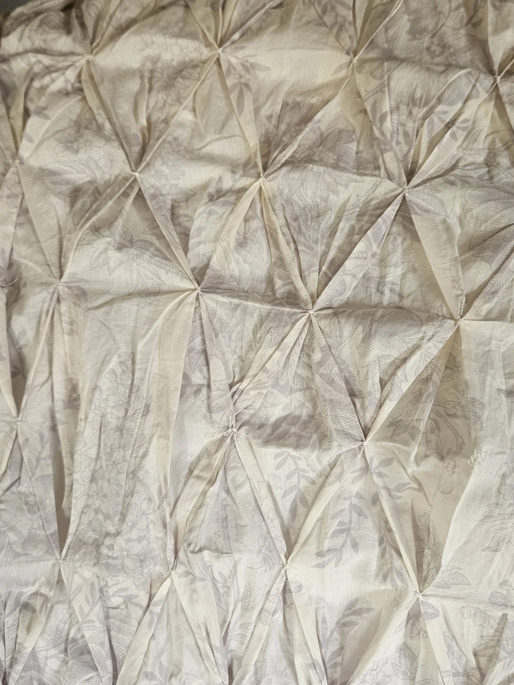 Lovely Cream and Lavender Pintuck Floral Drapery Curtains XL 100x50inches